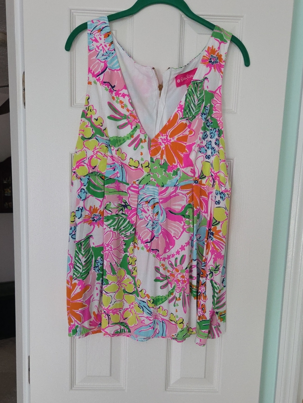Lilly Pulitzer Floral V-Neck Sleeveless Tank — Pink, Orange, Green, Blue